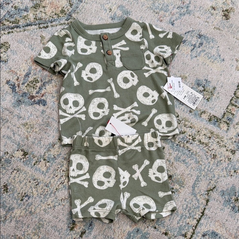 Cat & Jack Green Skull Print Kids Matching Set